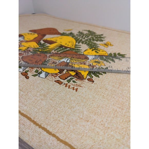 Set Of 4 Vinyl MCM 1970's Mushroom Placemats Orange Brown Rectangle Beige Groovy - Picture 12 of 12